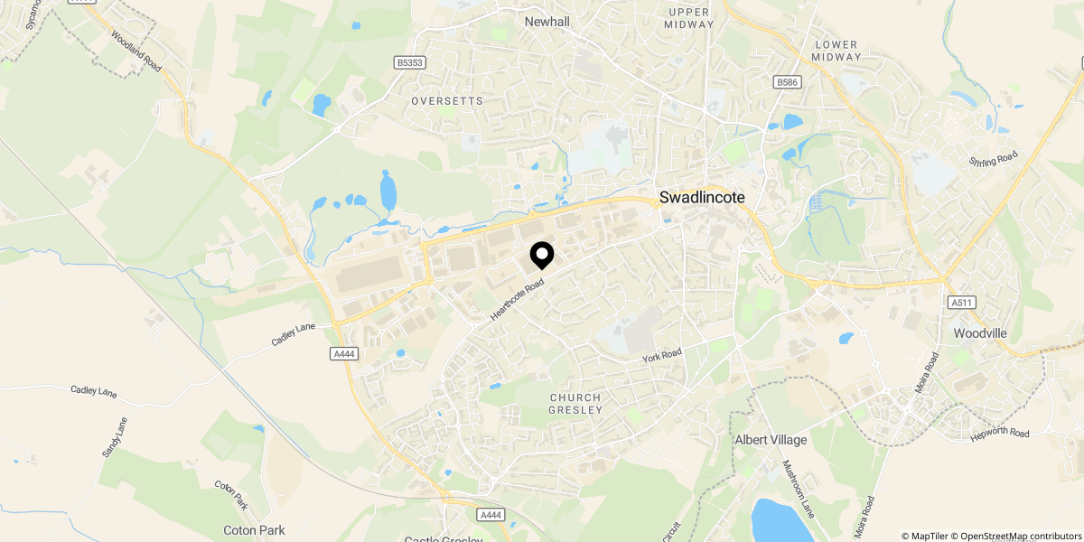 Approximate location of Hearthcote Road, Swadlincote, DE11 9DU