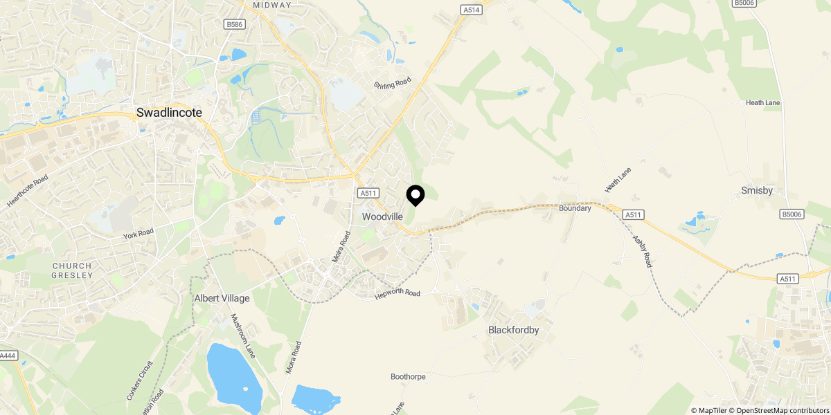 Approximate location of Station Road, Woodville, Swadlincote, DE11 7DY