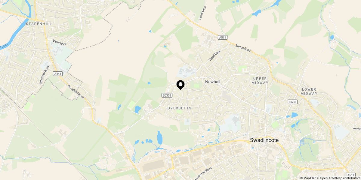 Approximate location of John Street, Newhall, Swadlincote, DE11 0SR