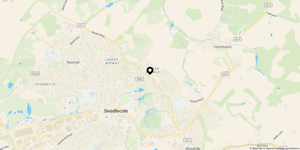 Approximate location of Winchester Drive, Midway, Swadlincote, DE11 7LT