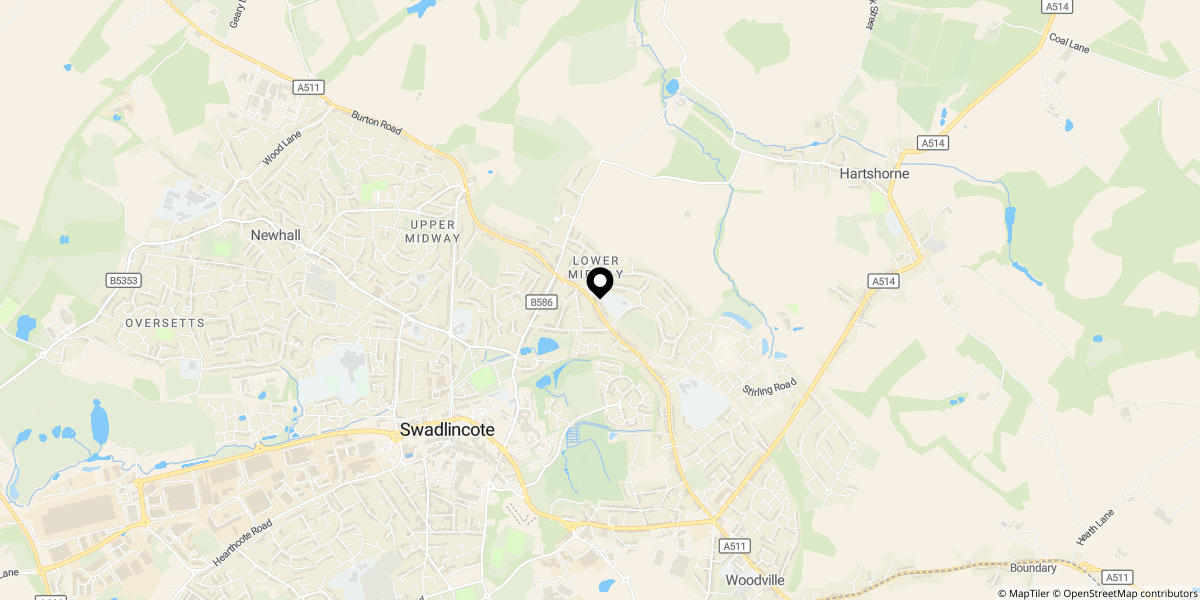 Approximate location of Dundee Road, Midway, Swadlincote, DE11 7NN