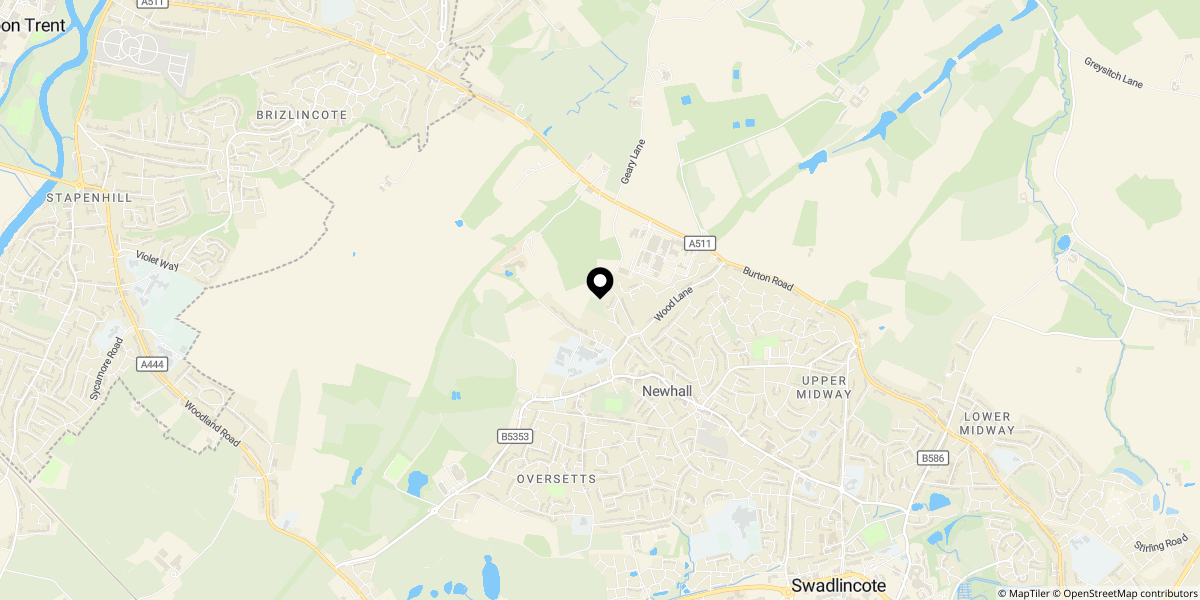 Approximate location of Thorntree Lane, Newhall, Swadlincote, DE11 0LP