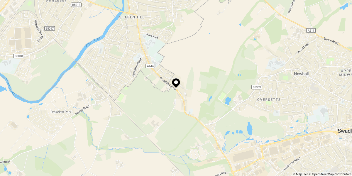 Approximate location of Woodland Road, Stanton, Burton-on-trent, DE15 9SU