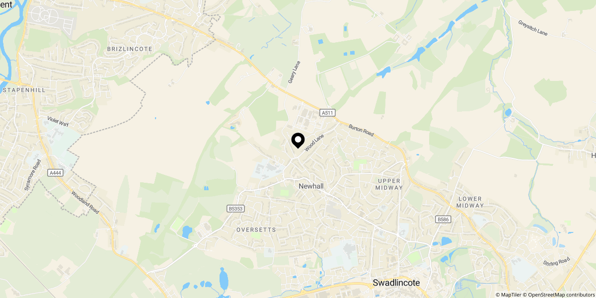 Approximate location of Rose Tree Lane, Newhall, Swadlincote, DE11 0LN