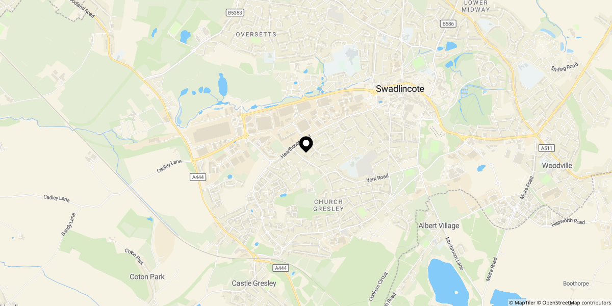 Approximate location of Hillside Gardens, Church Gresley, Swadlincote, DE11 9QA