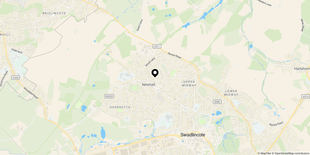 Approximate location of Claymar Drive, Newhall, Swadlincote, Derbyshire, DE11 0LF