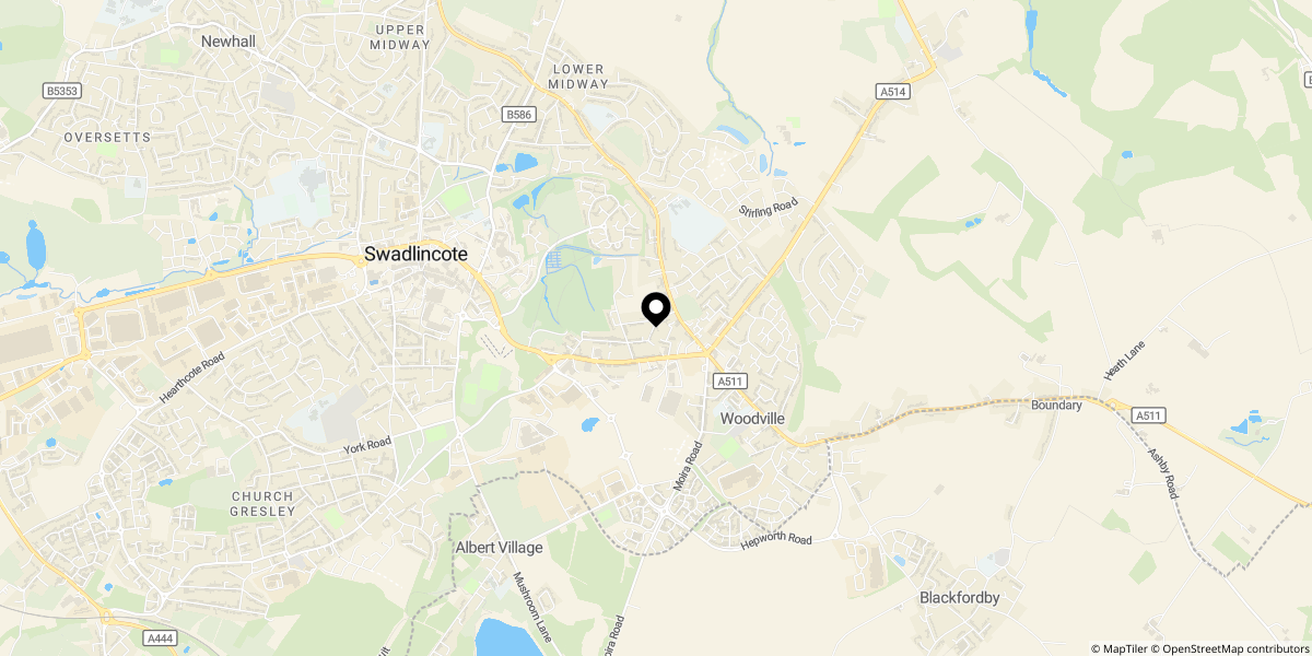 Approximate location of Granville Street, Woodville, Swadlincote, Derbyshire, DE11 7JQ
