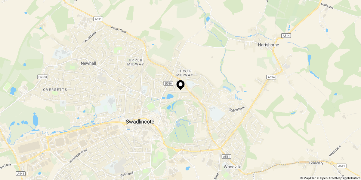 Approximate location of Eureka Road, Midway, Swadlincote, DE11 7NW