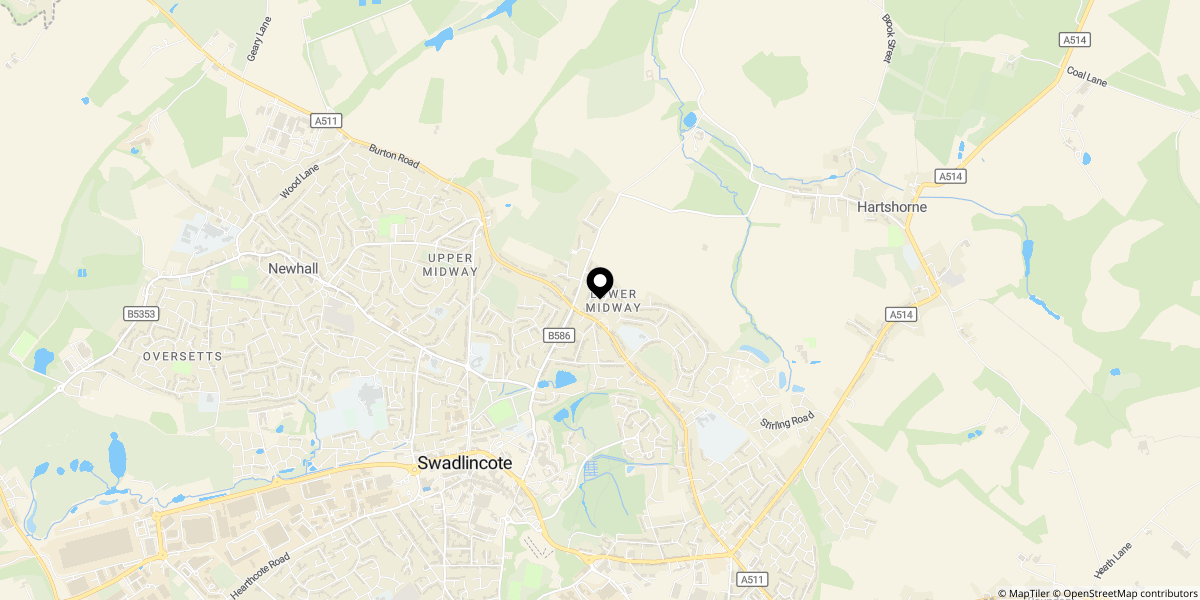 Approximate location of Burton Road, Midway, Swadlincote, Derbyshire, DE11 0DW