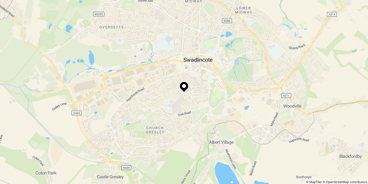 Approximate location of Glebe Street, Swadlincote, Derbyshire, DE11 9BW