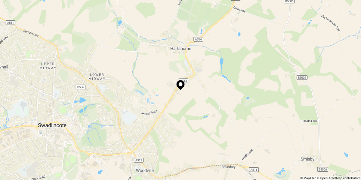 Approximate location of Tower Road, Hartshorne, Swadlincote, DE11 7EU