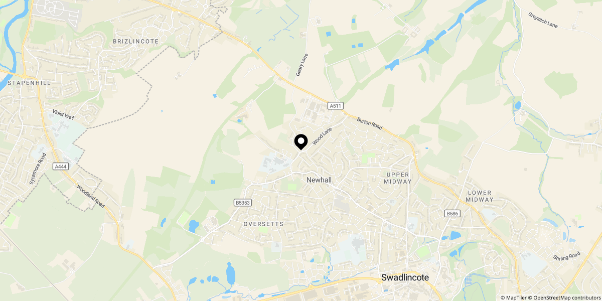 Approximate location of Wood Lane, Newhall, Swadlincote, DE11 0LX