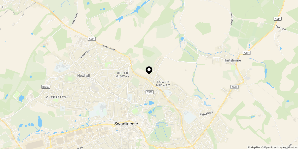 Approximate location of Ladyfields, Swadlincote, DE11 7PZ