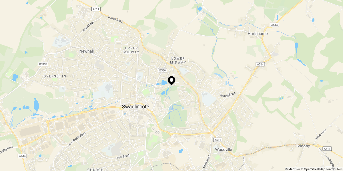 Approximate location of 54  Skinners Way, Swadlincote, DE11 7NL