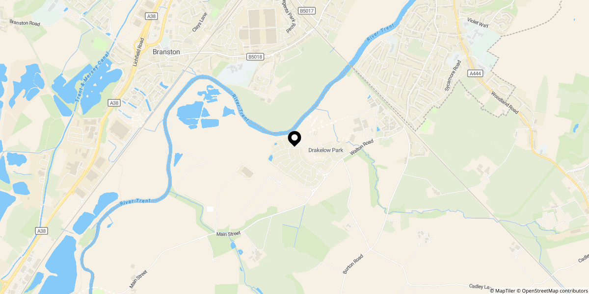 Approximate location of Ardley Lane, Drakelow DE15