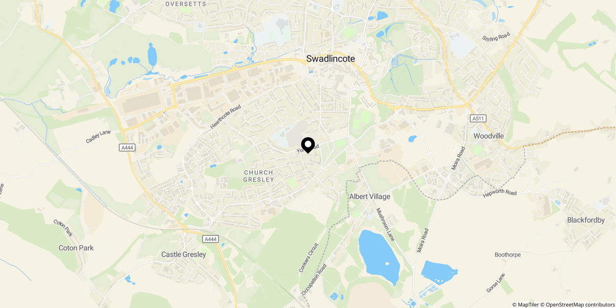 Approximate location of York Road, Church Gresley, Swadlincote, DE11 
