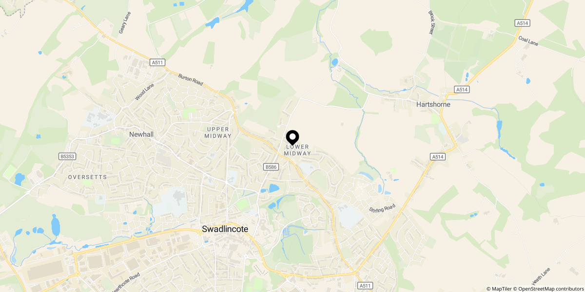 Approximate location of Hereford Cresent, Midway, Swadlincote, DE11