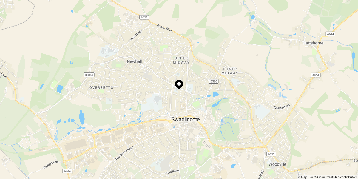 Approximate location of Darklands Road, Swadlincote, DE11