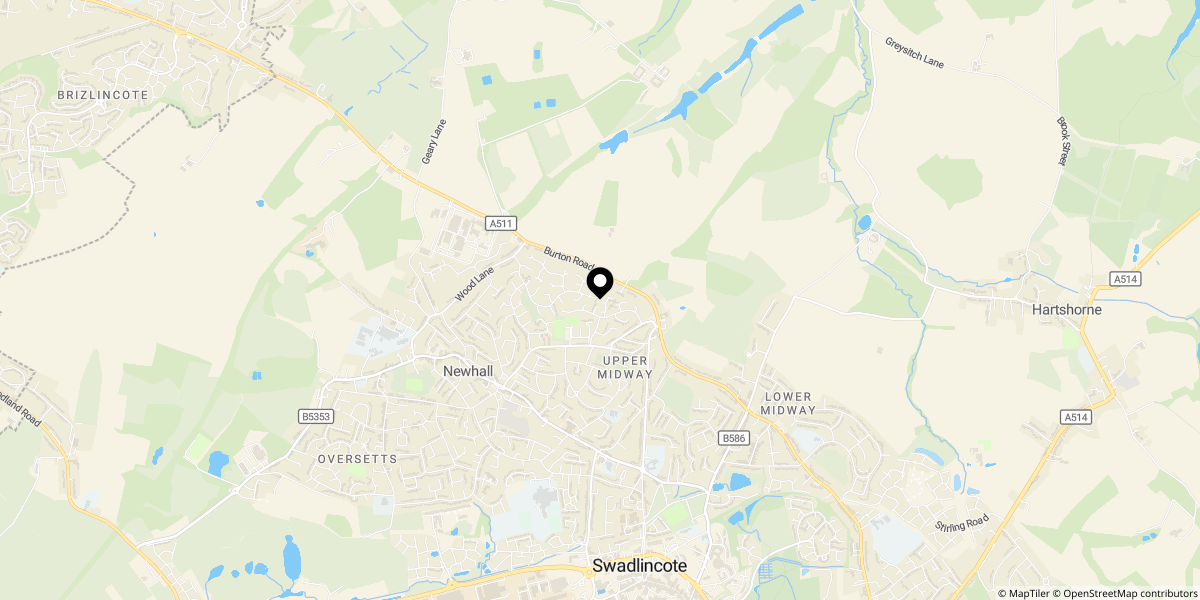 Approximate location of Burton Road, Midway, Swadlincote, DE11