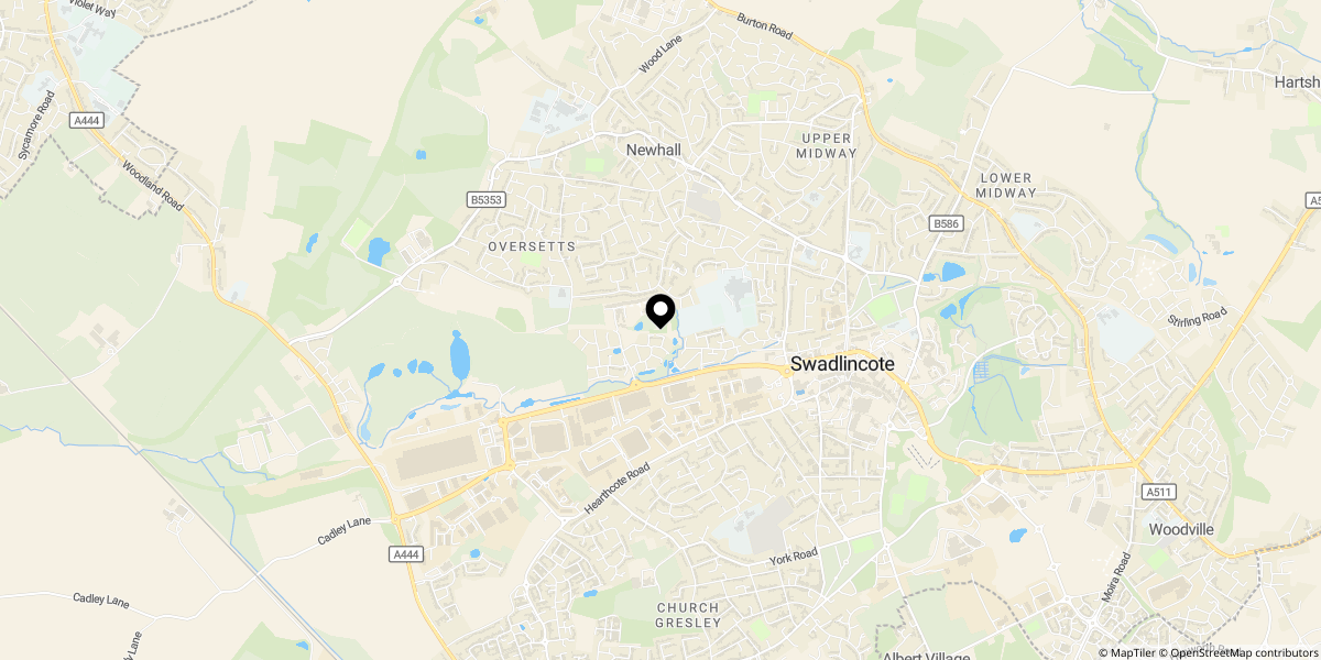 Approximate location of Almond Grove, Swadlincote, DE11 0RD
