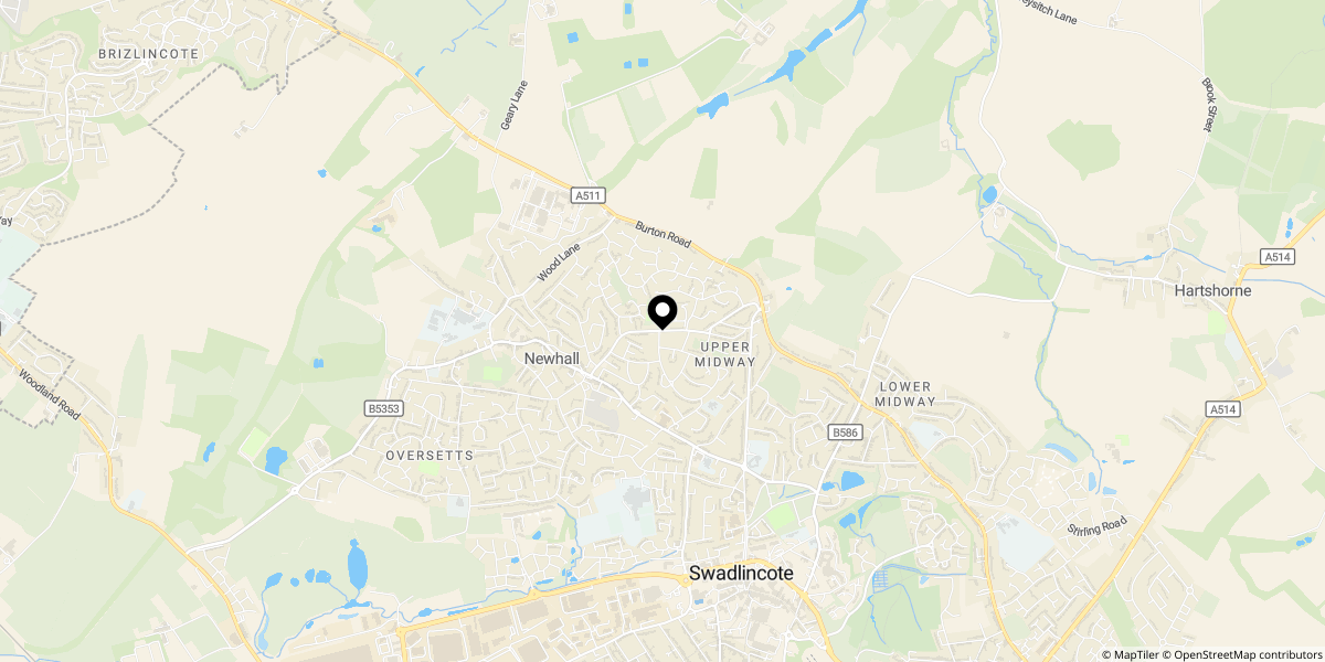 Approximate location of Harvest Hill, Midway, Swadlincote, DE11