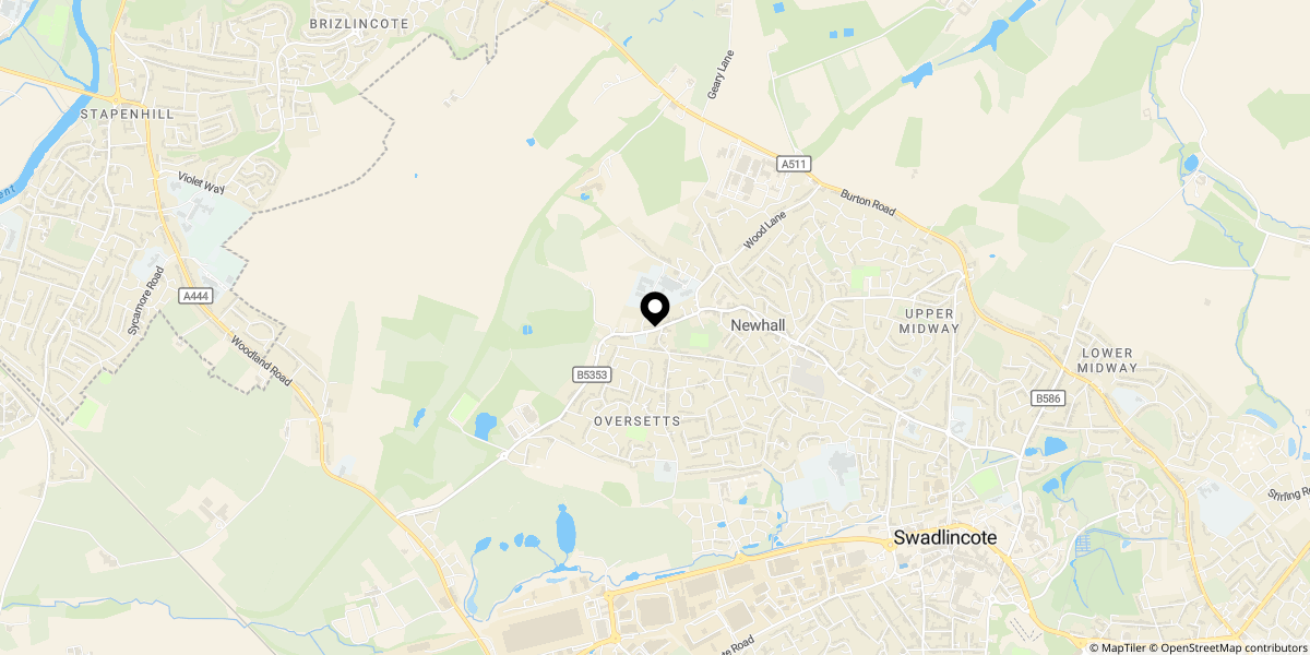 Approximate location of Brook Street, Newhall, DE11