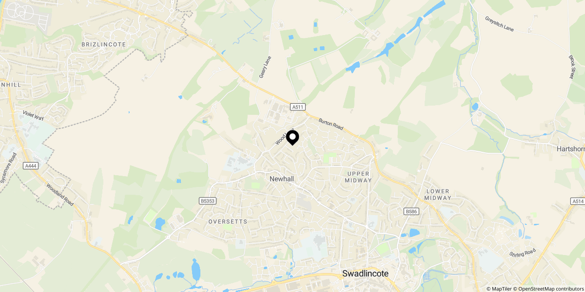 Approximate location of Birch Avenue, Newhall, Swadlincote, DE11 0NG