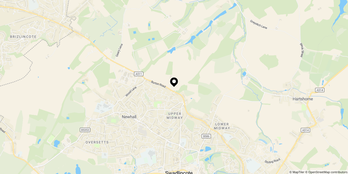Approximate location of Top Meadow, Midway, Swadlincote, DE11 0XG