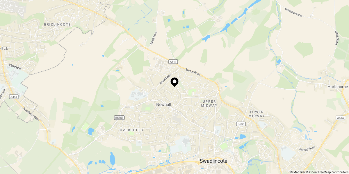 Approximate location of Pear Tree Avenue, Newhall, DE11