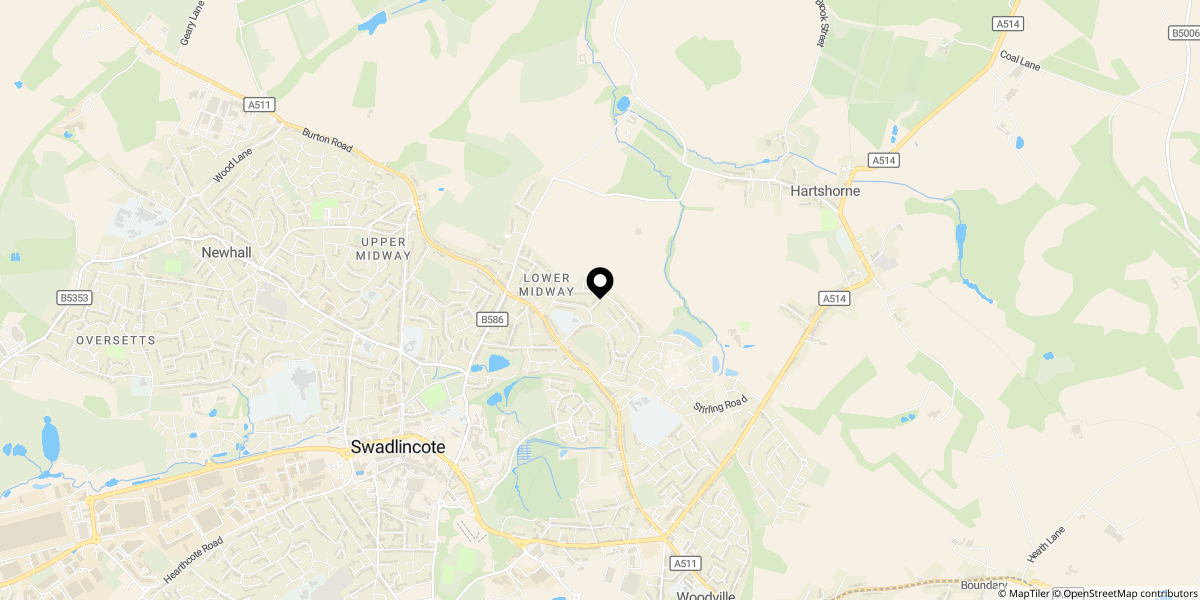 Approximate location of Durham Close, Midway, Swadlincote, DE11
