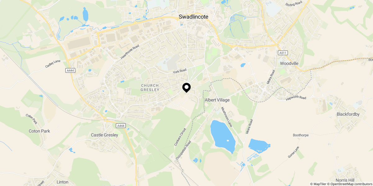 Approximate location of Church Street, Church Gresley, Swadlincote, DE11
