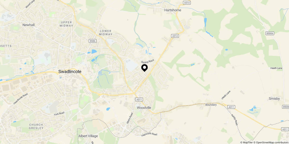 Approximate location of Teasel Drive, Woodville, Swadlincote DE11