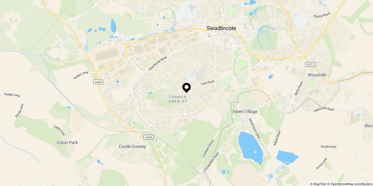 Approximate location of Regent Street, Church Gresley, Swadlincote, DE11
